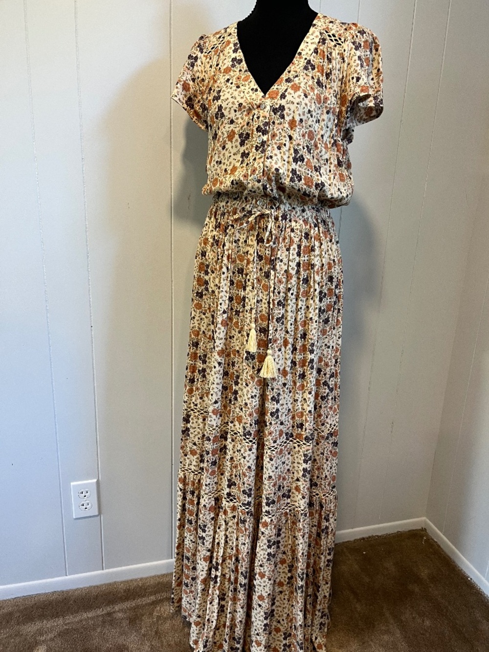 American Eagle Floral Maxi Dress sz M Tall Boho Gorpcore Cottagecore Romantic